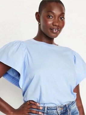 Old Navy Light Blue Flutter Sleeve Women's Top